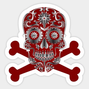 Red Sugar Skull Day Of The Dead Skull And Crossbones Sticker